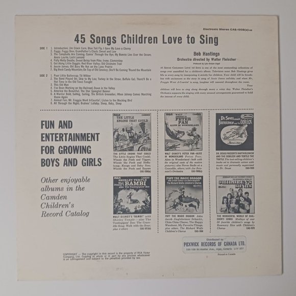 Vintage Bob Hastings 45 Songs Children Love To Sing vinyl record, 1960 original - Picture 3 of 9